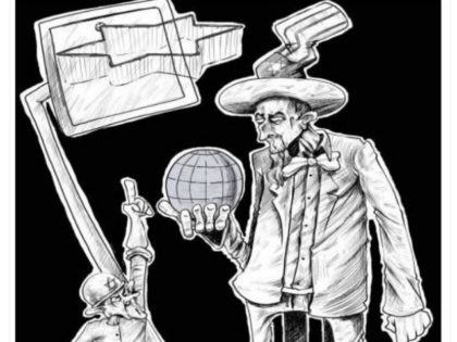 Uncle Sam Palestinian Cartoon Jews Israel controlling world (Credit: Palestinian Media Wat