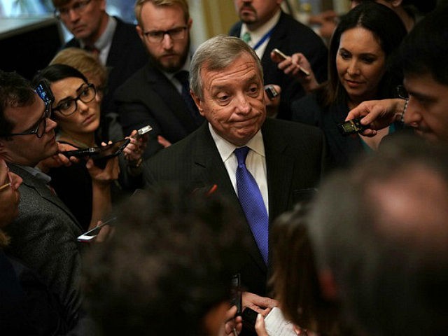 WASHINGTON, DC - JANUARY 23: U.S. Senate Minority Whip Sen. Dick Durbin (D-IL) speaks to m