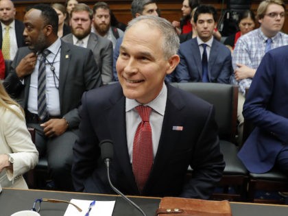 Environmental Protection Agency Administrator Scott Pruitt takes his seat as he arrives to