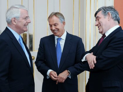LONDON, ENGLAND - JULY 24: (L-R) Former Prime Ministers Sir John Major, Tony Blair and Gor