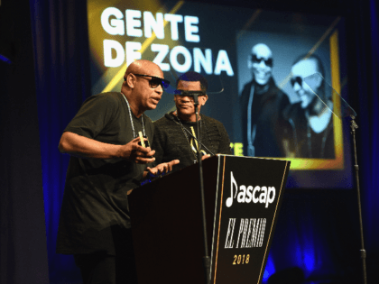 Alexander Delgado and Randy Malcom Martinez of Gente de Zona speak on stage during the ASC