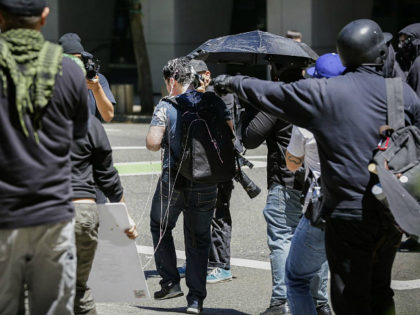PORTLAND, OR - JUNE 29: Andy Ngo, a Portland-based journalist, is seen covered in an unkno