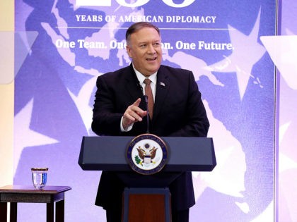 WASHINGTON, DC - JULY 29: Secretary of State Mike Pompeo speaks during the Department of S