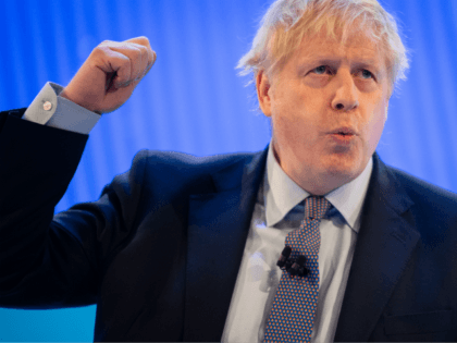 LONDON, ENGLAND - NOVEMBER 18: Prime Minister Boris Johnson makes his keynote address at t