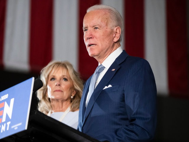 Democratic presidential candidate former Vice President Joe Biden, accompanied by his wife