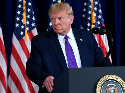 President Donald Trump speaks during a news conference at his Trump National Golf Club in