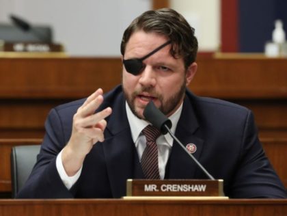US Representative Dan Crenshaw questions witnesses during a House Homeland Security Commit
