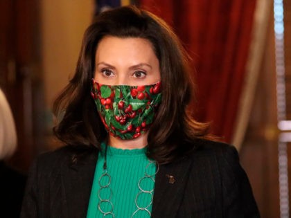 In this photo provided by the Michigan Office of the Governor, Gov. Gretchen Whitmer speak