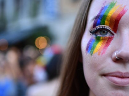 A woman takes part in the annual Lesbian, Gay, Bisexual and Transgender (LGBT) Pride Parad