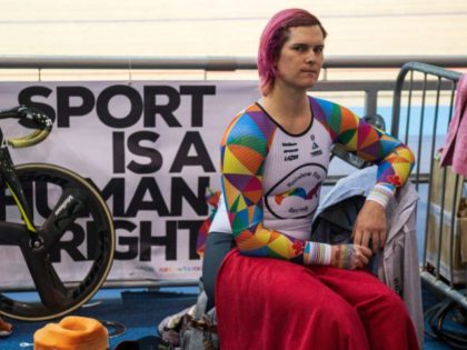 Canadian cyclist Rachel McKinnon poses for a photograph before competing against the USA's