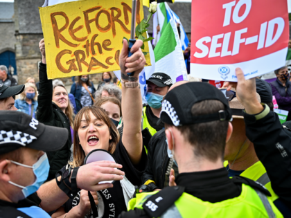 EDINBURGH, SCOTLAND - SEPTEMBER 02: Trans Rights activists hold a counter demonstration ne