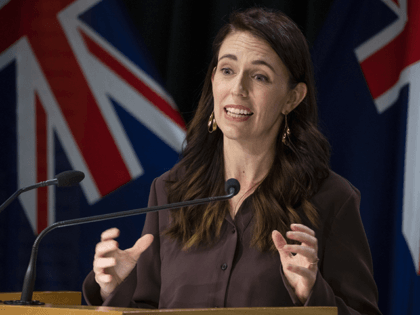 New Zealand Prime Minister Jacinda Ardern gestures during a post-Cabinet press conference