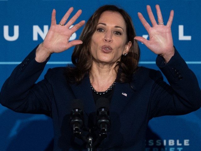 US Vice President Kamala Harris speaks about accessible internet in Sunset, Louisiana, on