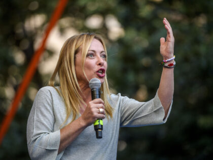 ANCONA, ITALY - AUGUST 23: Fratelli d'Italia Leader Giorgia Meloni delivers her speec