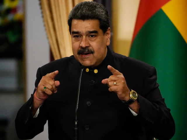 Venezuelan President Nicolas Maduro speaks during a signing ceremony with Guinea-Bissau President Umaro Sissoco Embalo, at the Miraflores Presidential Palace, in Caracas, Venezuela, Wednesday, Nov. 2, 2022. (AP Photo/Ariana Cubillos)