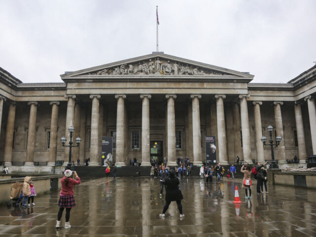 The British Museum in London, England. Exterior images of the main entrance of the museum