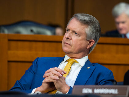 Sen. Roger Marshall, R-Kan., listens to witnesses during the Senate Health, Education, Lab