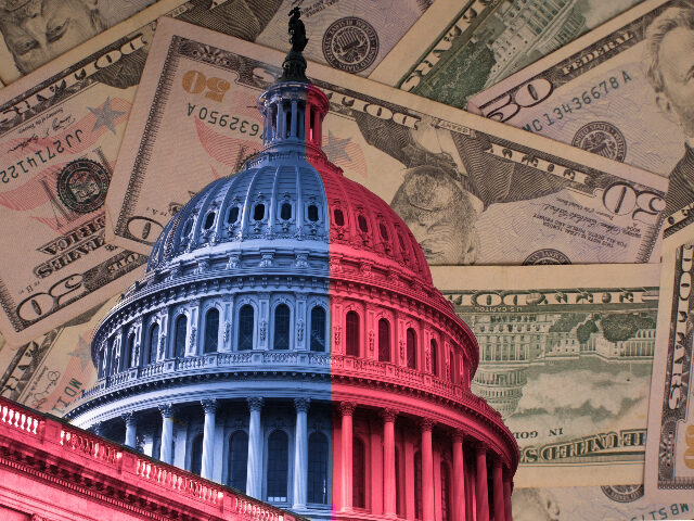 Partisan Politics & Money - Democrats and Republicans - - stock photo