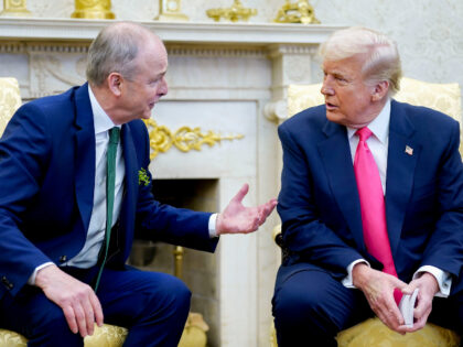 Micheal Martin, Ireland's prime minister, left, and US President Donald Trump during