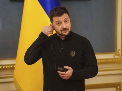 Ukrainian President Volodymyr Zelenskyy speaks during a press conference in Kyiv, Ukraine,