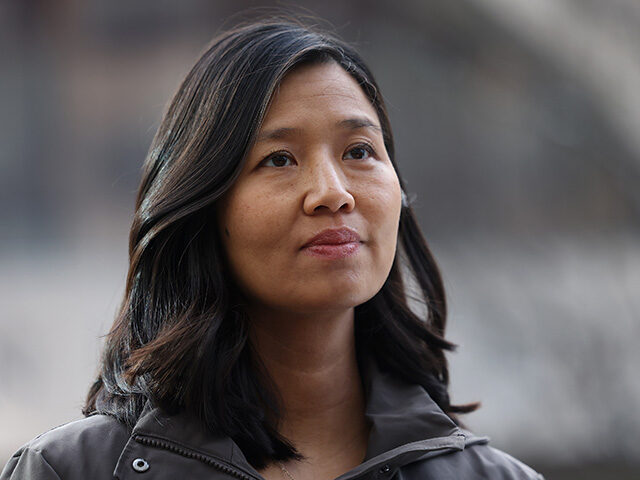 Mayor Michelle Wu was seen during a press conference held to announce her intent to file a