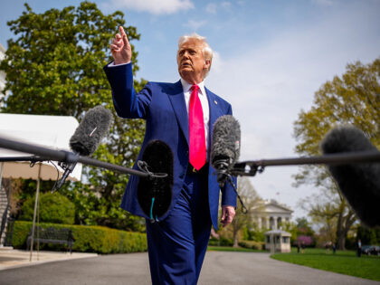WASHINGTON, DC - APRIL 3: U.S. President Donald Trump speaks to members of the media befor