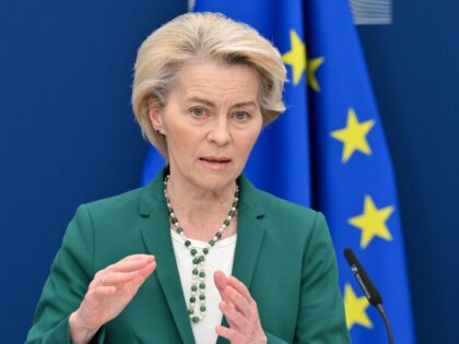 European Commission President Ursula von der Leyen speaks during a press conference with N