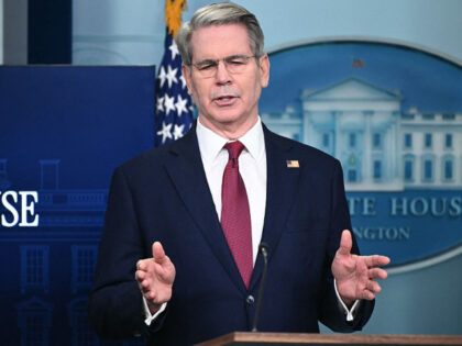 US Secretary of Treasury Scott Bessent speaks during the daily briefing in the Brady Brief