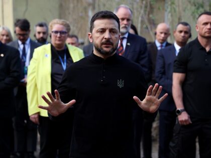 KYIV, UKRAINE – APRIL 25: President of Ukraine Volodymyr Zelenskyi speaks during a memor