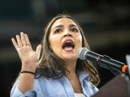 Rep. Alexandra Ocasio-Cortez, D-N.Y., speaks during a "Fighting Oligarchy" event