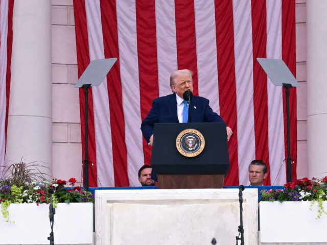 President Donald Trump delivers remarks at the National Memorial Day Observance at the Mem