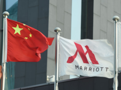 HANGZHOU, CHINA - NOVEMBER 20, 2024 - The flag of a Marriott International hotel in Hangzh