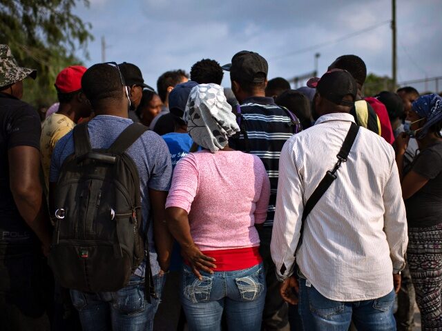 Haitian migrants remain outside a shelter in Reynosa, Tamaulipas state, Mexico, in the bor
