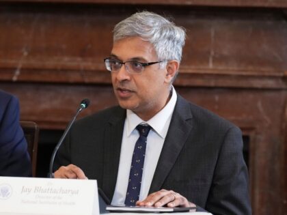 Jay Bhattacharya, director of the National Institute of Health, speaks during a Make Ameri
